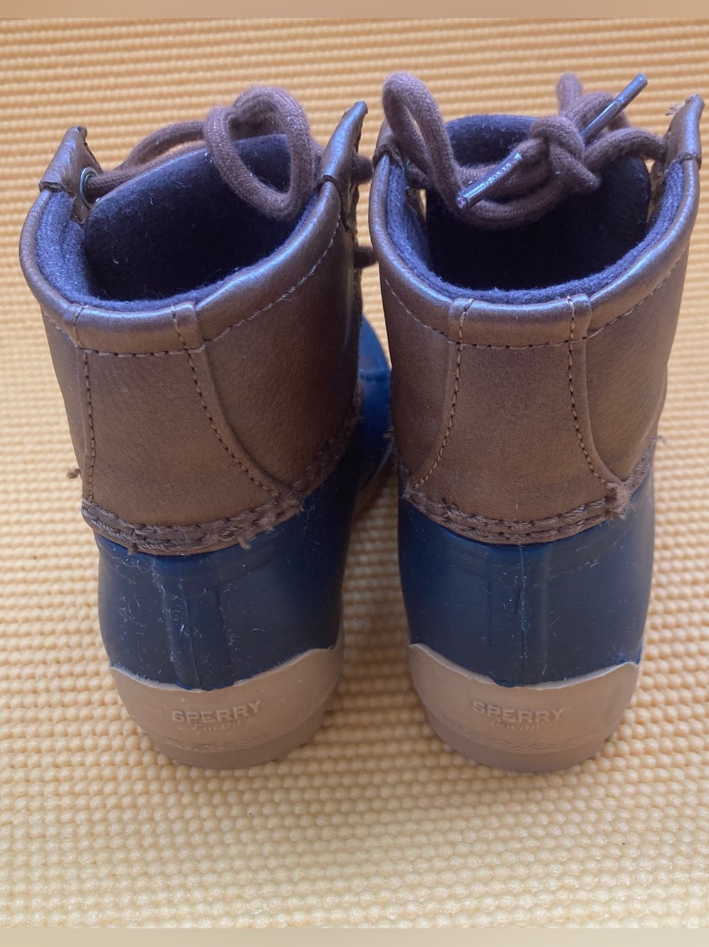 Sperry Saltwater Duck Boots Girls/Boys Brown Blue Waterproof Lace up - Picture 4 of 9